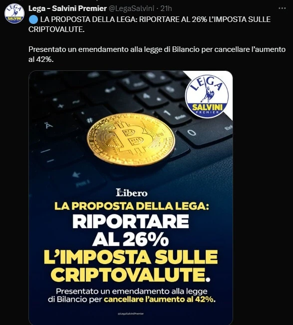 Cryptomonnaies : L’Italie pourrait revoir à la baisse ses projets de taxes sur les gains crypto