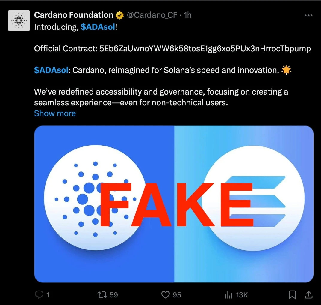 Hack du compte X de Cardano : Une fausse crypto ADA sur Solana gâche le week-end